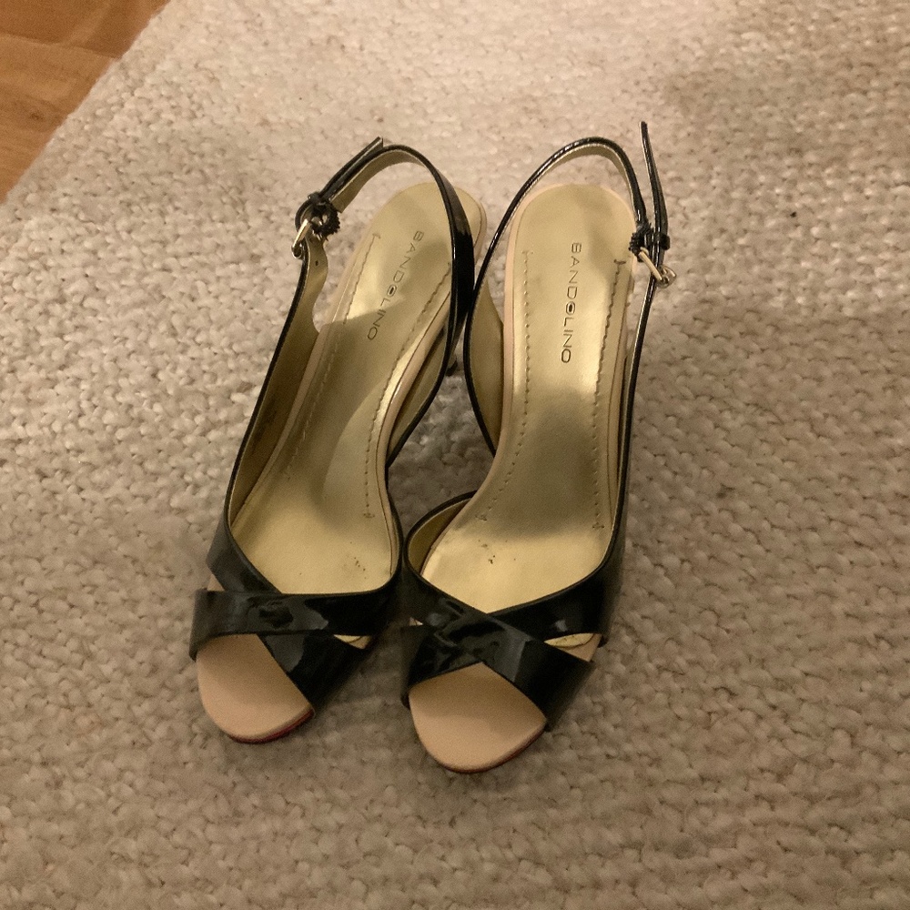 Bandolier Black Patent Strappy Heels